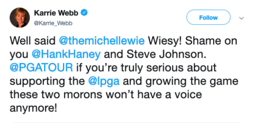 Karrie Webb tweet reply to Michelle Wie, Hank Haney comment