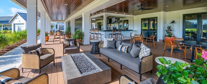 Clubhouse patio at Bayside Resort Golf Club in Selbyville Delaware