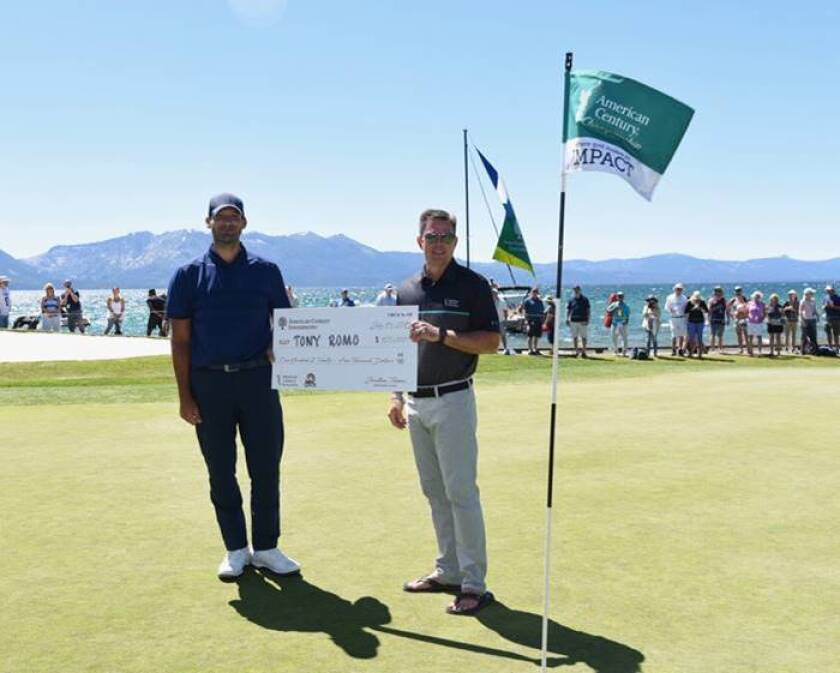 2019 winner Tony Romo and Jonathan Thomas, CEO of American Century Investments