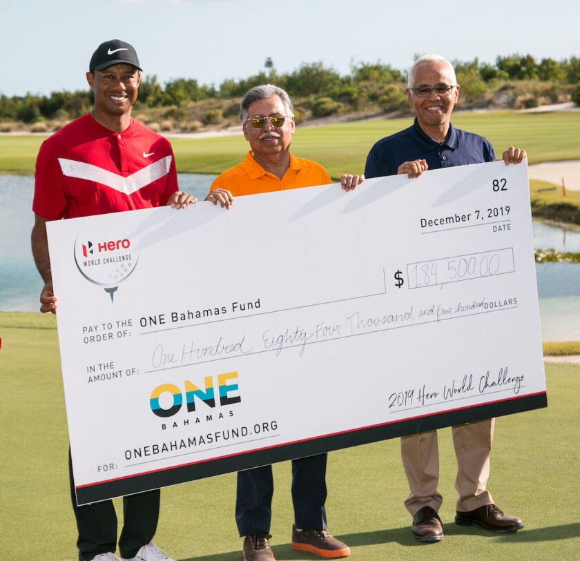 Tiger Woods OBF check presentation at Hero World Challenge