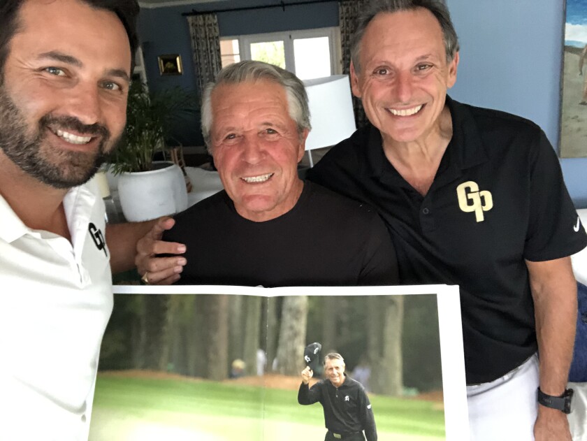 GolfPlayed app creator Andrew Georgiou with Gary Player and dad Tony Georgiou