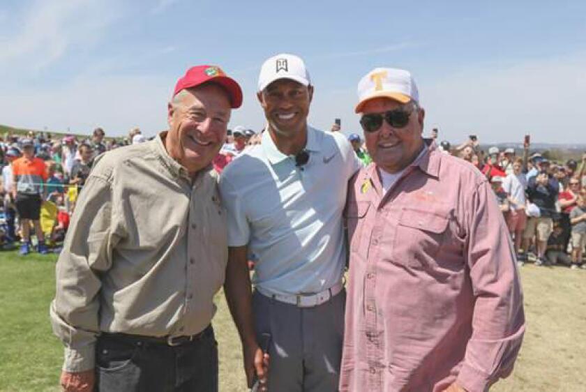 Johnny Morris, golf icon Tiger Woods and fishing legend Bill Dance