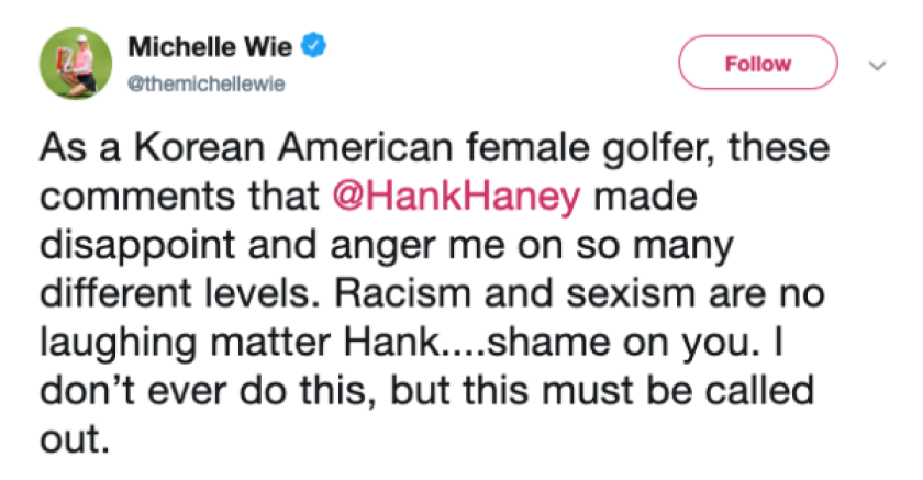 Michelle Wie Tweet on Hank Haney comment
