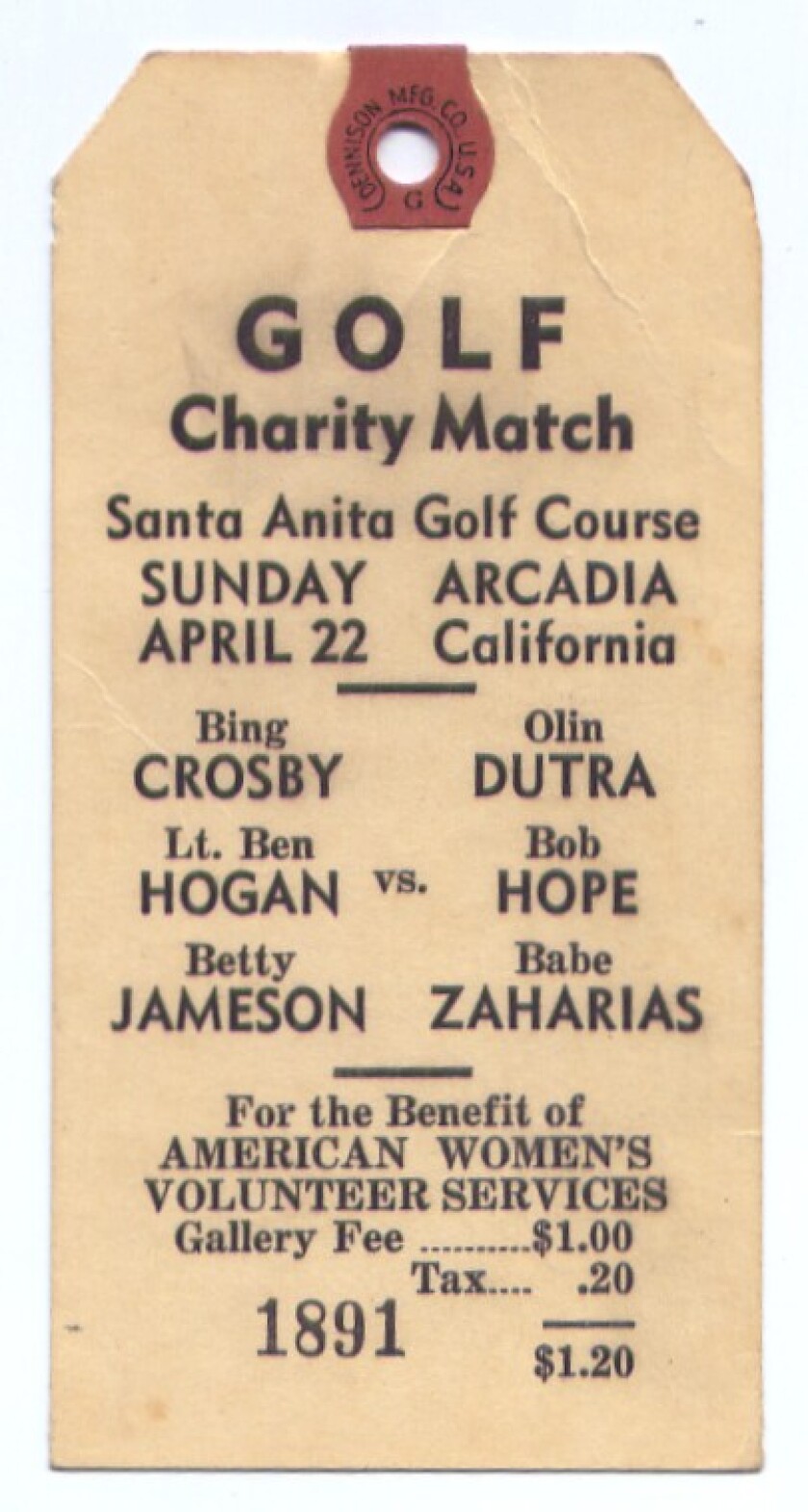 Ticket for wartime charity golf match (Hogan, et al) .jpg