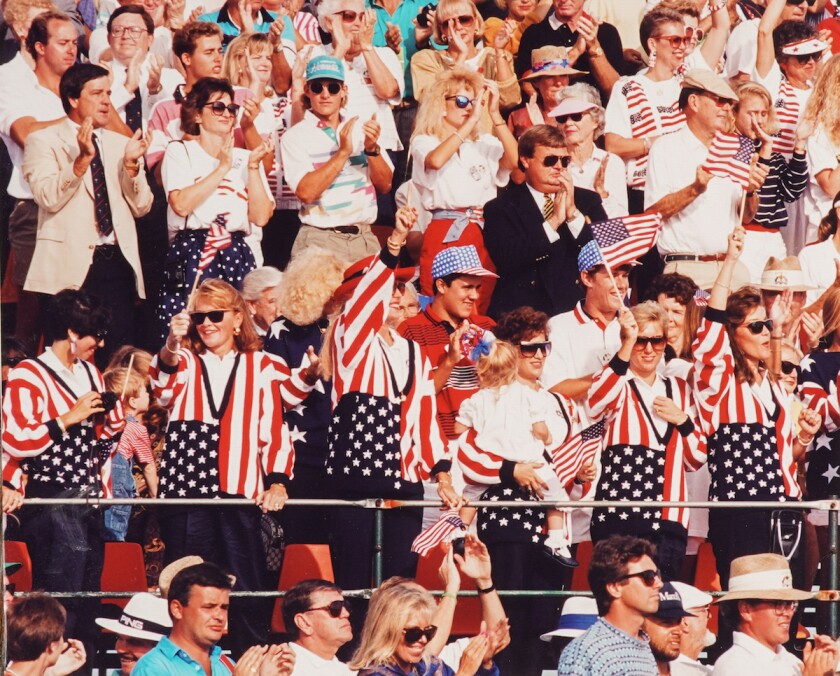 A partisan American crowd cheers at 1991 Ryder Cup