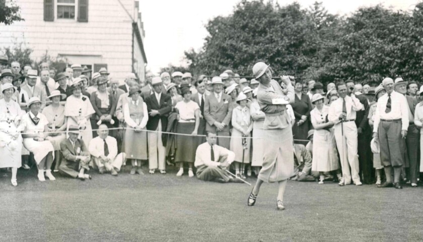 Joyce Wethered in a 1935 exhibition match on Long Island